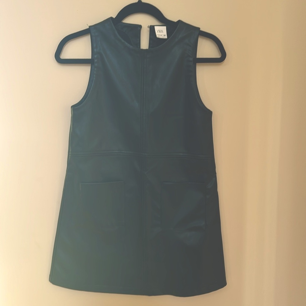 NEW Girls Size 11-12 Zara Black Faux Leather Sleeveless Dress